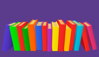 A shelf of colorful books