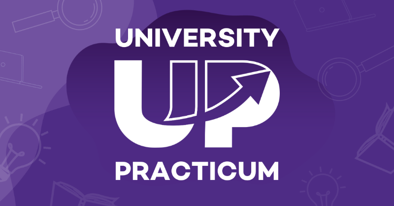 Logo featuring the letters UP and an arrow on a purple background.