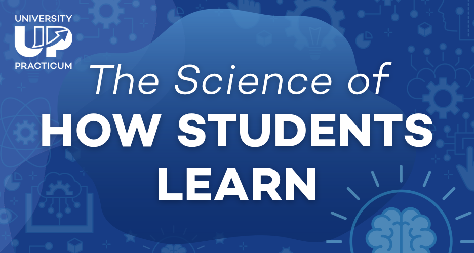 The Science of How Students Learn in white type on a blue background featuring abstract graphics depicting ideas and connections.