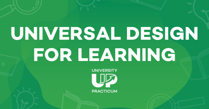 Universal Design for Learning in white text on a dynamic green background.