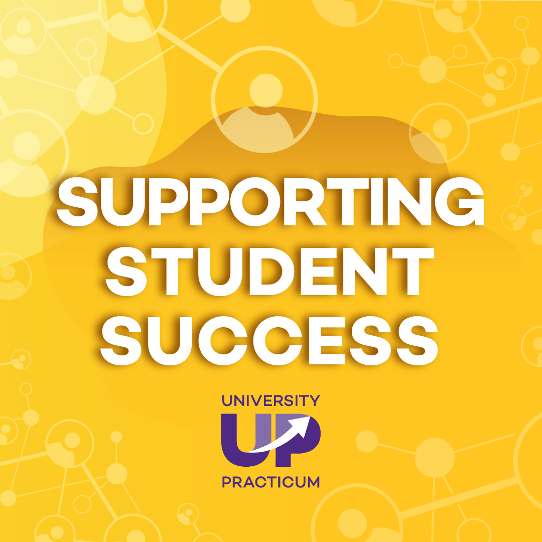 Supporting Student Success on a Yellow Background featuring a graphic network of people.